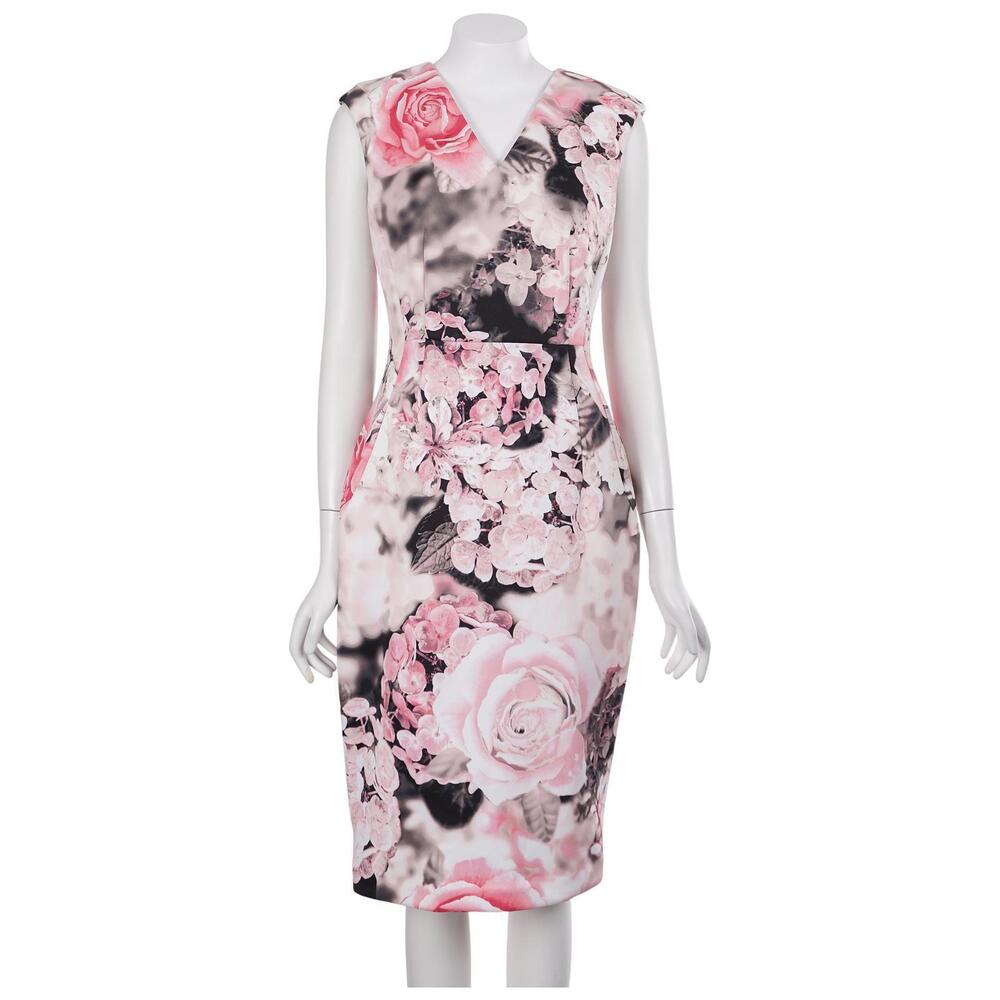 NWT Calvin Klein Dress 6 Pink Floral Print Sleeveless V-Neck Sheath Cocktail